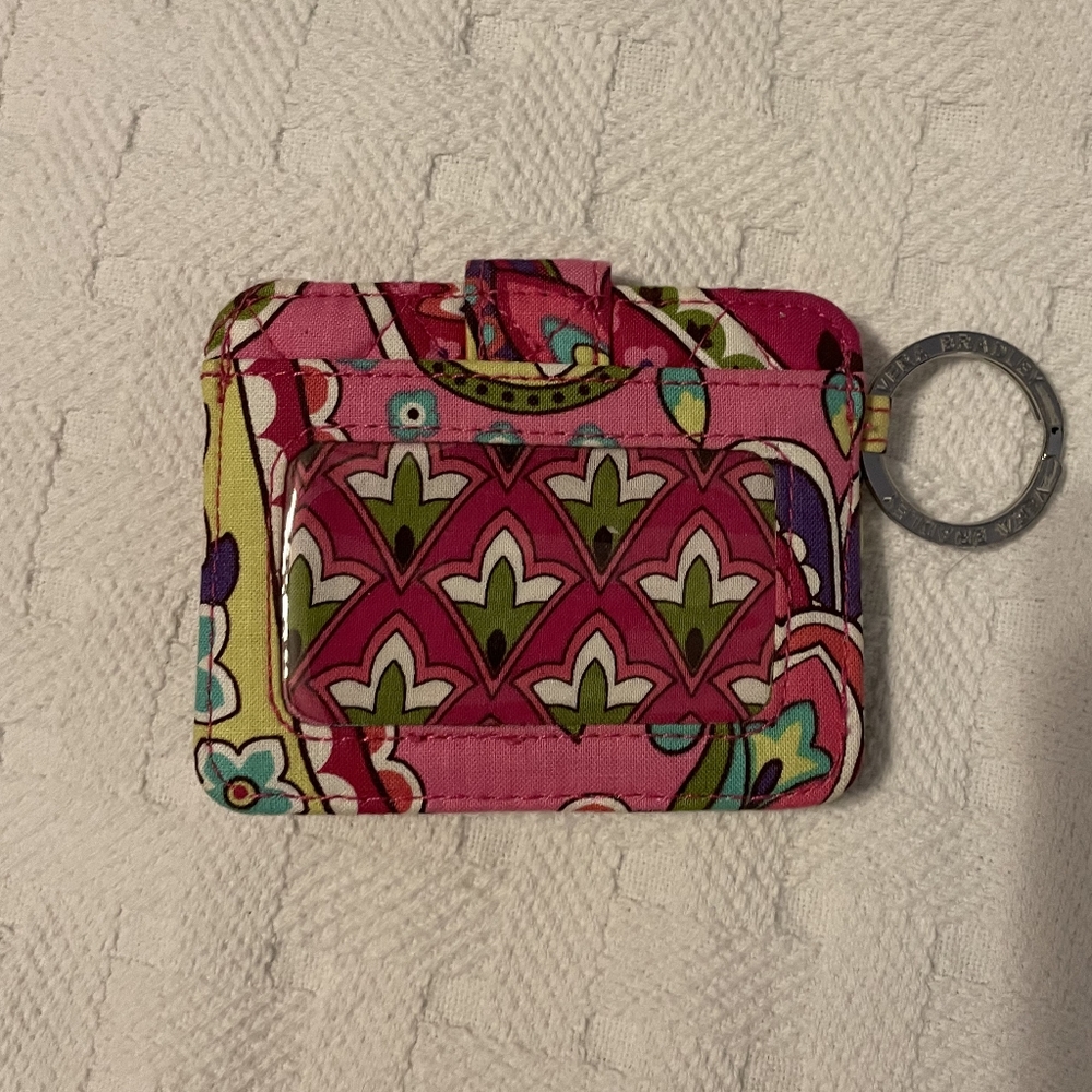 Vera Bradley Vibrant Pink Floral Keychain Wallet With Clear ID Pocket
